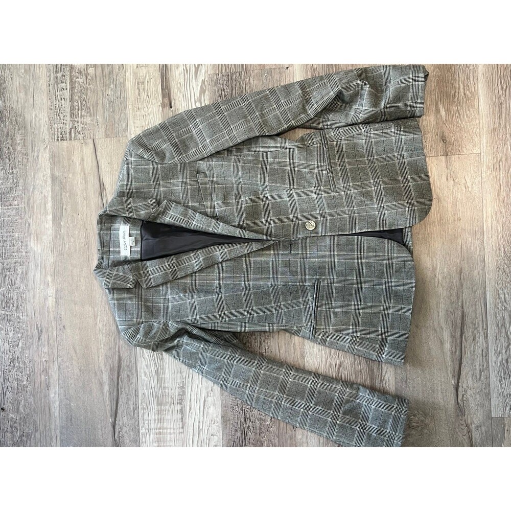 New Calvin Klein size 4 Plaid Blazer Womens Suit Business Casual Blazer 1 button